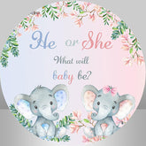 Lofaris Pink and Blue Elephant Round Baby Shower Decor Backdrop